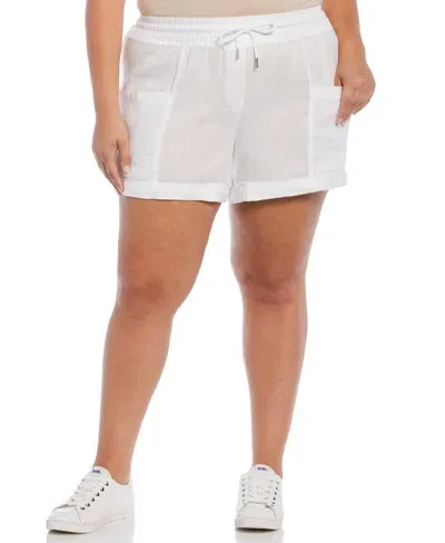 Rafaella Plus Size Seamed Linen Drawstring Shorts In White