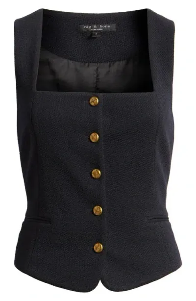 Rag & Bone Marina Tweed Vest In Navy