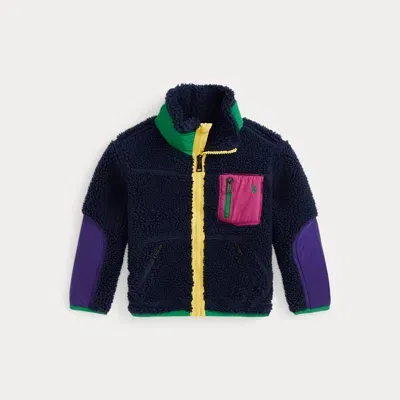 Ralph Lauren Kids' Colour-blocked Teddy Fleece Jacket In Black