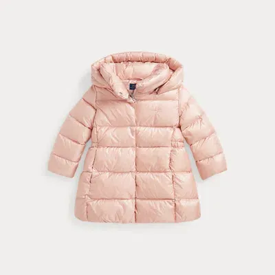 Ralph Lauren Kids' Metallic Down Hooded Long Jacket In Hint Of Pink Metallic