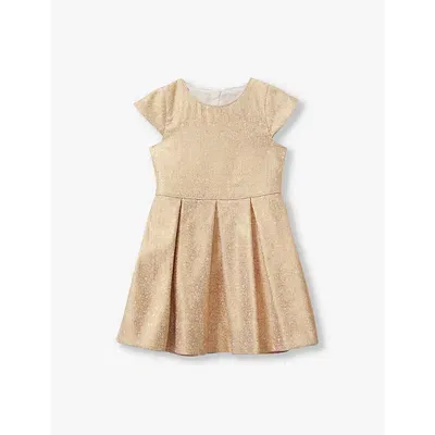 Reiss Kids' Cap-sleeved Metallic Woven Dress 4-9 Years In Gold