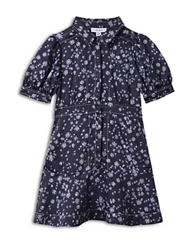 Reiss Kids' Navy Print Joanne Junior Printed Puff Sleeve Dress