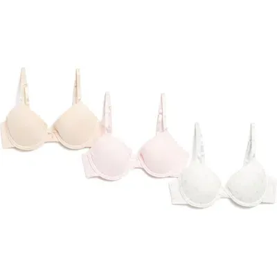 Rene Rofe Girl Kids' Genesis 3-pack Lace Trim Bras In White Multi