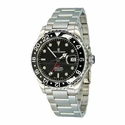 Pre-owned Revue Thommen 17572.2137 Gmt Diver Black Dial Stainless Steel Swiss Watch