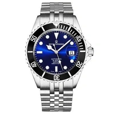 Pre-owned Revue Thommen Men's 'diver' Blue Dial Stainless Steel Bracelet Automatic Watch 1