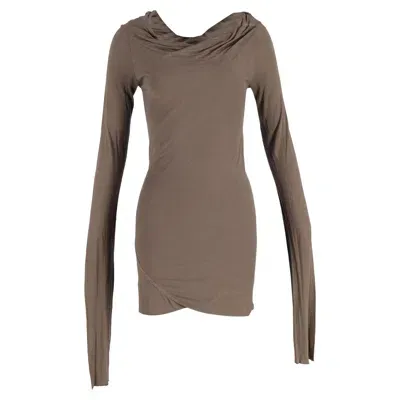 Rick Owens Draped Extended Long Sleeve Top In Brown Cotton