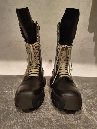 Pre-owned Rick Owens Leather Boots Army Black