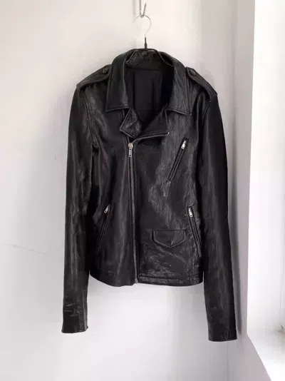 Pre-owned Rick Owens Locomotive Leather Jacket In Black