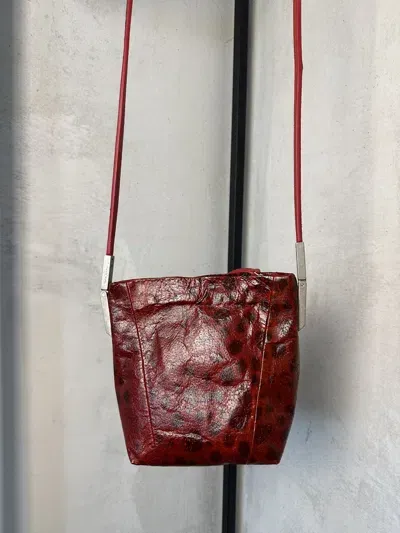 Pre-owned Rick Owens Plinth F/w13 Wolffish Leather Shoulder Bag In Red