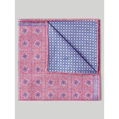 Robert Talbott Collins Reversible Silk/cotton Pocket Square In Pink/blue Neat