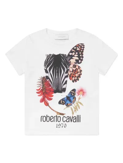 Roberto Cavalli Junior Kids' Printed Cotton T-shirt In White