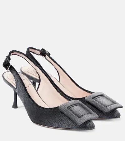 Roger Vivier Fringed Denim Slingback Pumps In Black