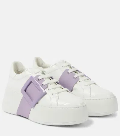 Roger Vivier Elegant Leather Skate Sneakers With Patent Toe In White