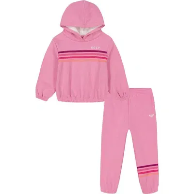 Roxy Babies'  Faux Shearling Lined Fleece Hoodie & Leggings Set In Pink