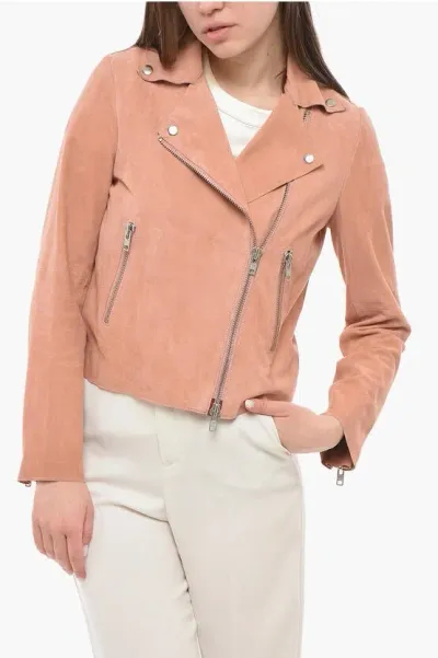 Sword 6.6.44 Suede Biker Jacket With Zipped Detail In Pink