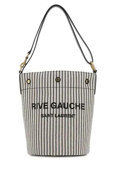 Saint Laurent Rive Gauche Striped Canvas Bucket Bag In Blackwhite