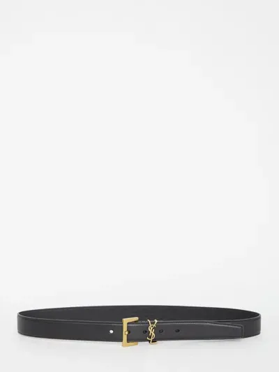 Saint Laurent Monogram Thin Belt In Black