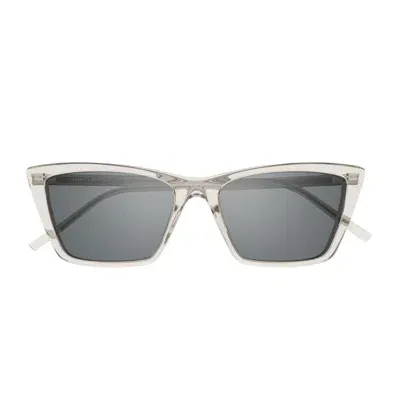 Saint Laurent Sl 737 Mica Thin Linea Sl Logo 004 Beige Silver Sunglasses In Crl