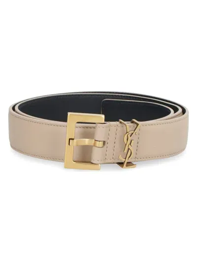 Saint Laurent Women's Monogram Dark Belt In Beige