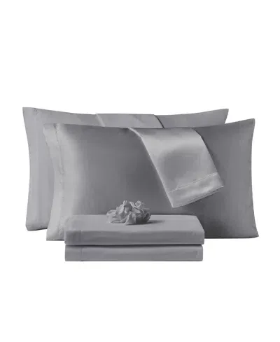 Sanders Microfiber 5-pc. Sheet Set With Satin Pillowcases And Hair-tie, Twin In Silver