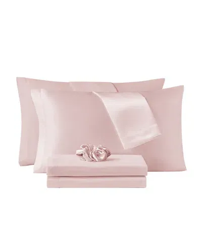 Sanders Microfiber 7-pc. Sheet Set With Satin Pillowcases And Hair-tie, Queen In Blush