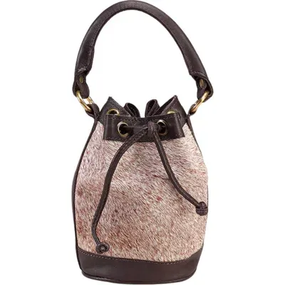 Sarep + Rose Bella Cow Hair Drawstring Bucket Bag In Brown