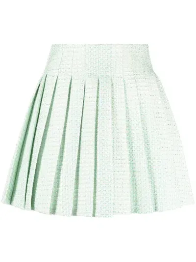 Self-portrait Self Portrait Mint Boucle Pleated Mini Skirt In Green