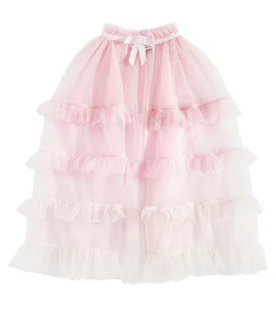 Self-portrait Kids' Ruffled Mesh Cape In Pink