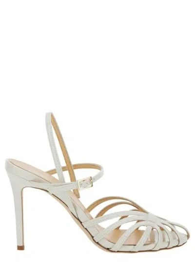 Semi-couture White Sandals With Front Cage In Patent Leather In Neutrals