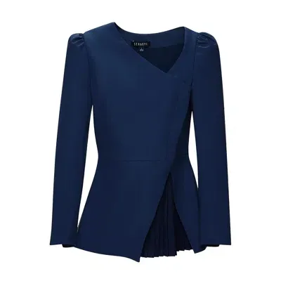 Seragyi Women's Navy Blue Liz Seasonless Extra Fine Merino Wool Peplum Jacket