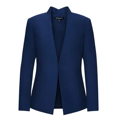 Seragyi Women's Navy Blue Nicole Seasonless Extra Fine Merino Wool Crossover Collar Blazer