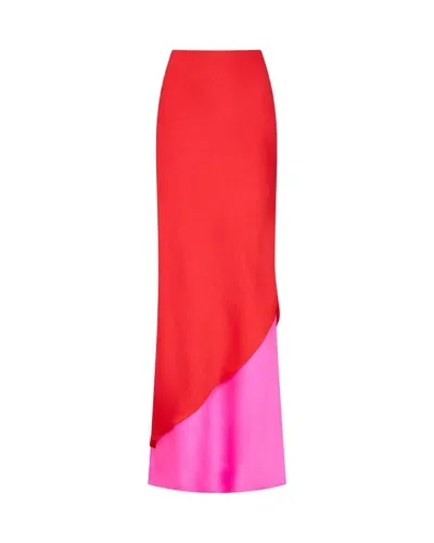 Serena Bute Double Layer Maxi Skirt - Bright Red/pink