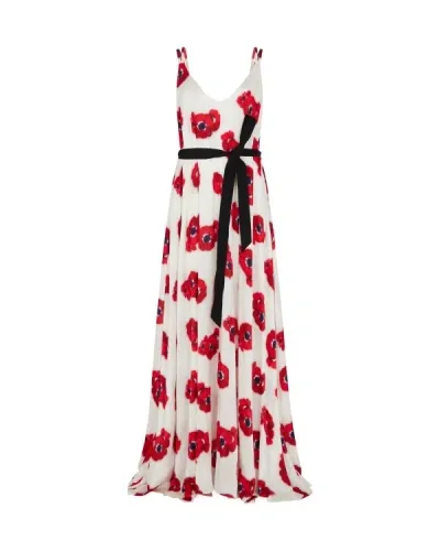 Serena Bute Graphic Poppy Ibiza Dress '24 - White/red