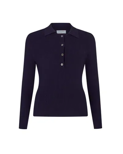 Serena Bute Ribbed Henley Top - Navy In Blue