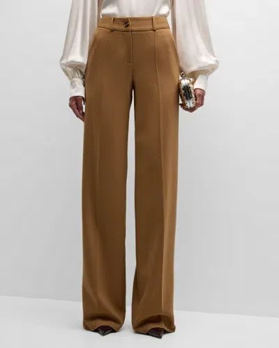 Sergio Hudson Wide Leg Wool Trousers In Camel