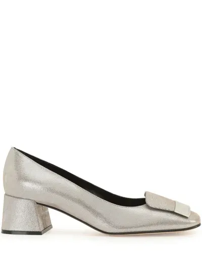 Sergio Rossi Square Toe 45mm Leather Pumps In Silver