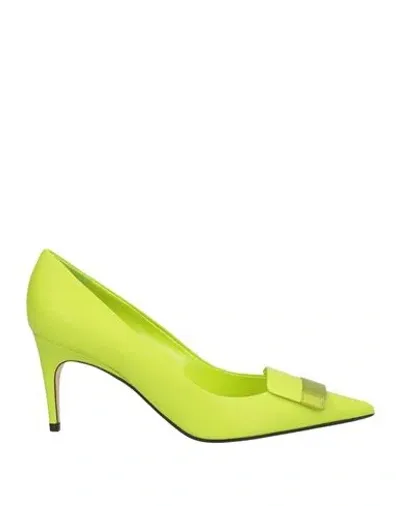 Sergio Rossi Woman Pumps Acid Green Size 9 Leather