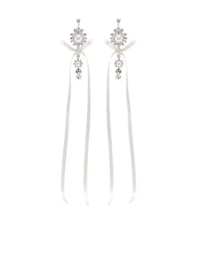 Simone Rocha Diamante & Pearl Crest Bow Earrings In White