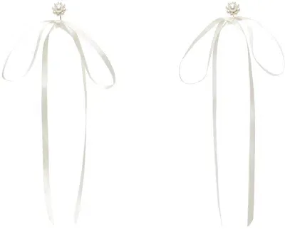 Simone Rocha White Bow Ribbon Stud Earrings In Pearl/ivory