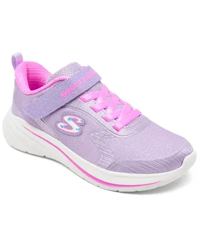 Skechers Kids' Little Girls Wave 92 Fastening Strap Casual Sneakers From Finish Line In Lavender