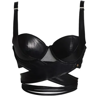 Something Wicked Women's Black Lexi Leather Strappy Balcony Bra