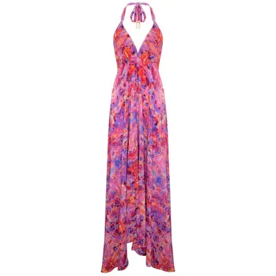 Sophia Alexia Women's Pink / Purple Pink Fire Silk Maxi Ibiza Dress In Pink/purple