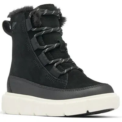 Sorel Kids' Explorer Iii Faux Fur Waterproof Boot In Black/sea Salt