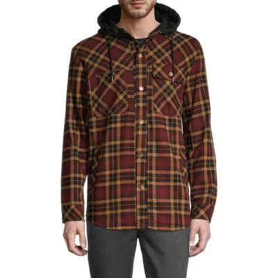 Soul Of London Plaid Hooded Shirt Jacket In Tan