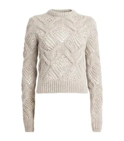 Sportmax Wool-blend Diamond-knit Sweater In Pearl Grey