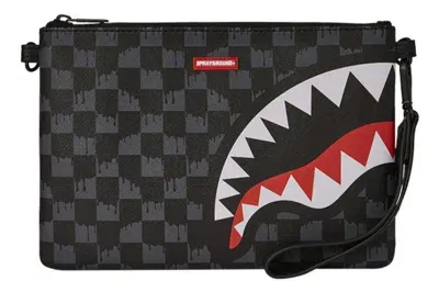 Pre-owned Sprayground Drip Check Shark Crossover Clutch Black/grey Checker