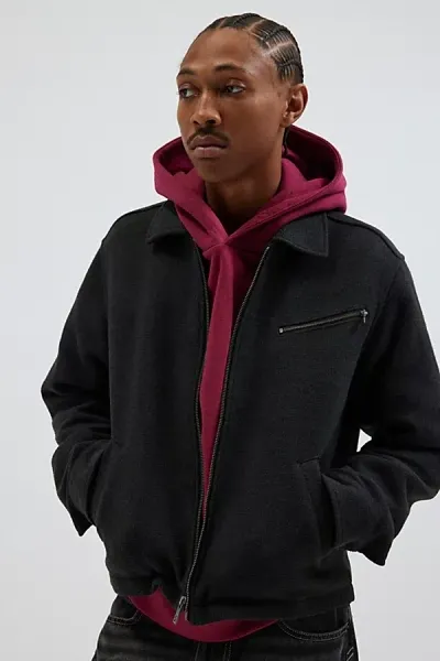 Standard Cloth Solid Brushed Zip Jacket In Black, Men's At Urban Outfitters