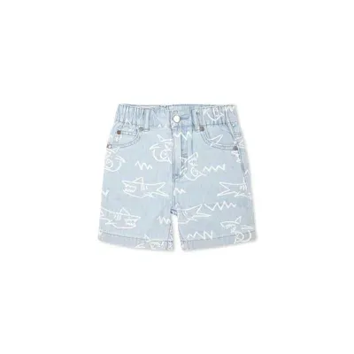 Stella Mccartney Blue Shorts For Baby Boy With Shark Print In Denim