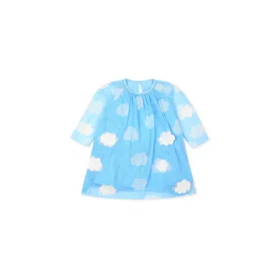 Stella Mccartney Light Blue Dress For Baby Girl With Clouds In Azzurra