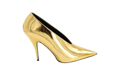 Stella Mccartney Pointed Toe Pumps In Gold Faux Patent Leather